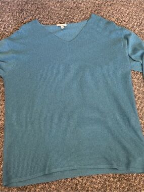 Ella Moss Teal Ribbed V-Neck Sweater
